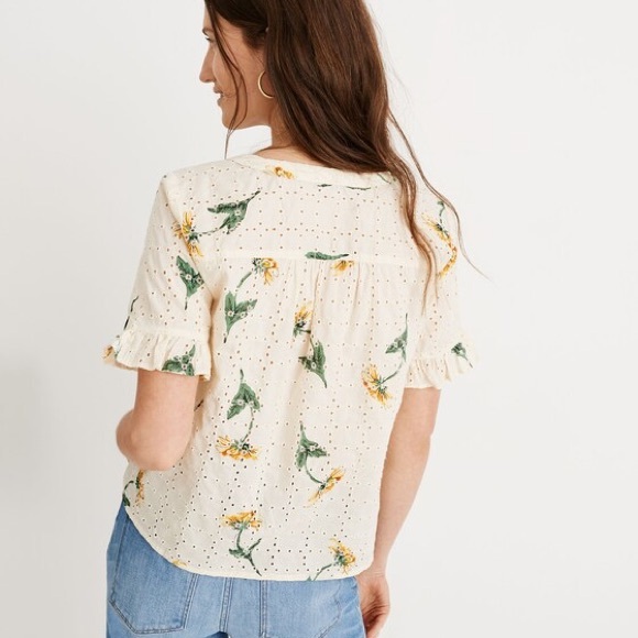 Madewell Eyelet Village Ruffle-Sleeve Shirt in Sunflower Scatter - Picture 3 of 4